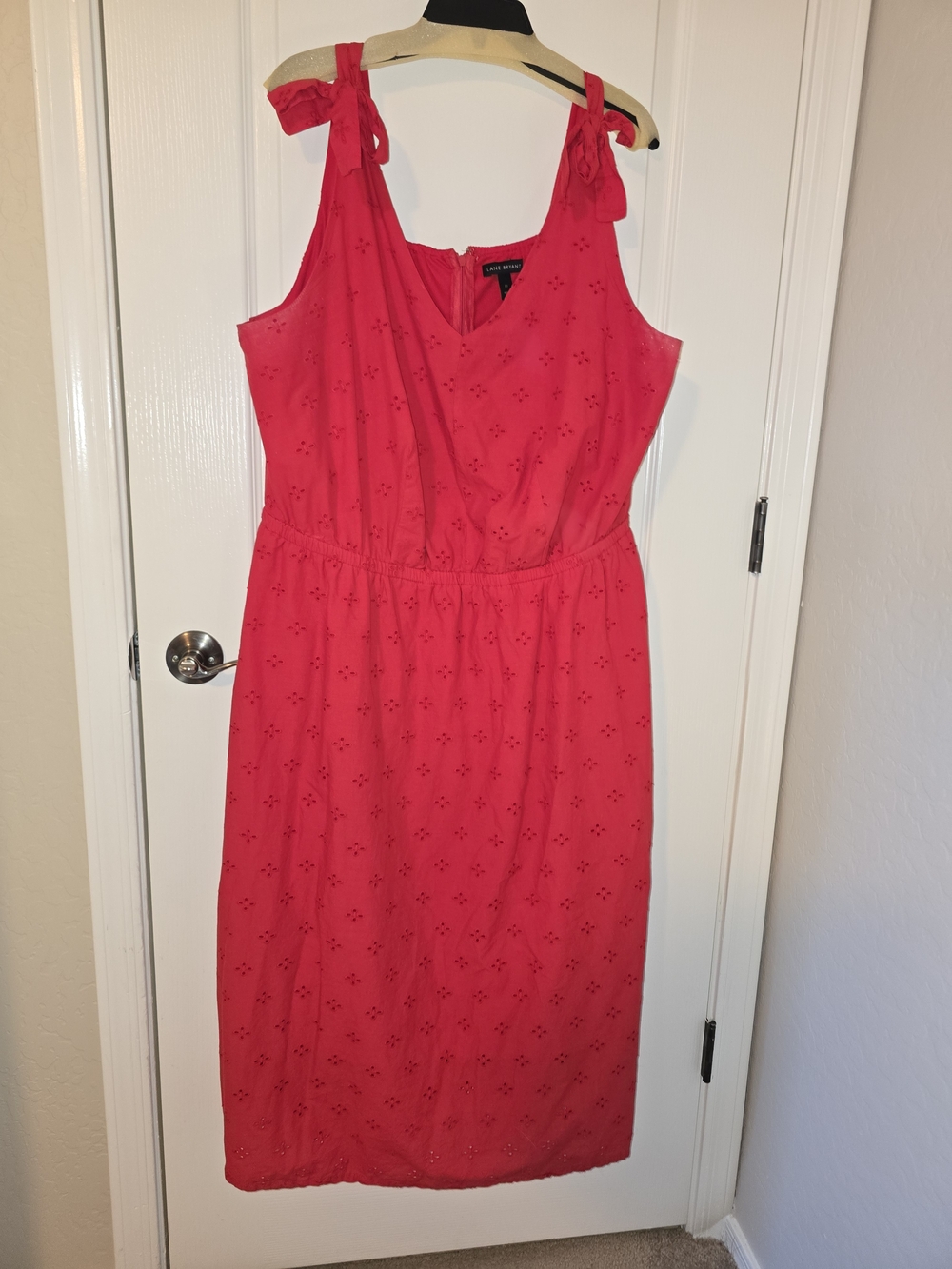Lane Bryant Red Eyelet Tie-Shoulder Midi Dress